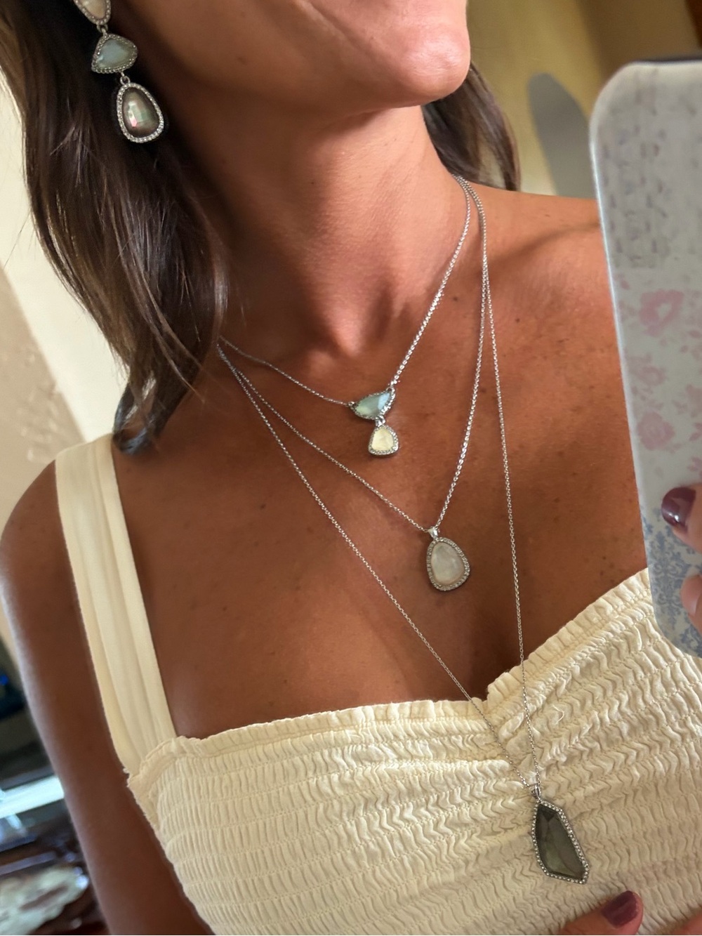 Chloe + Isabel Layered Silver Necklaces with Light Blue and White Stones